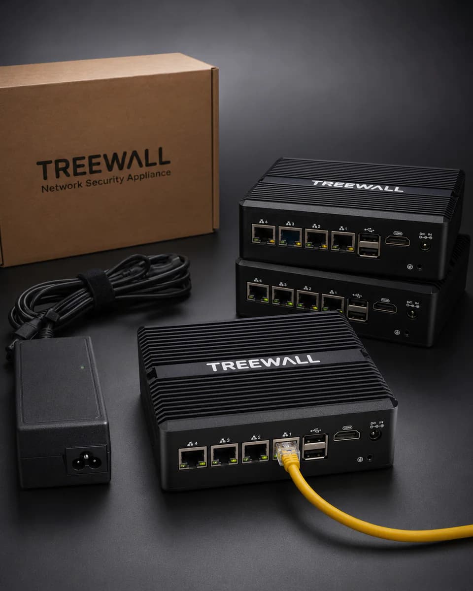 TREEWALL network security appliances, power adapter, and package